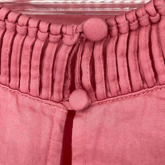 TALBOTS Women’s Top S Pink Keyhole Neck Short Sleeve 100% Cotton Blouse Pleated - Picture 5 of 12